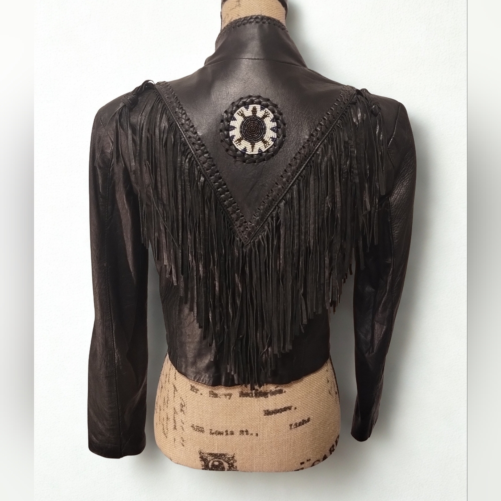 Vintage Leather Fringe Beaded Hot Leathers Leather Jacket Women's Size M - Picture 3 of 5